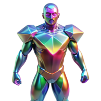 serene traditional A crystalline superhero with refracting light patterns across their body, lit with a rainbow of colors in a dazzling, gemstone style authentic png
