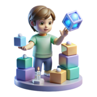 wonderful contemporary A young child with telekinetic powers levitates building blocks in a futuristic nursery. Soft, whimsical lighting and a sense of wonder professional png
