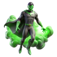 dramatic abstract A shadowy superhero with intangible form, partially dissolving into smoke, lit with an eerie, green glow in a spooky, horror style authentic png