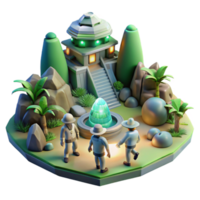 extraordinary abstract A group of explorers discovers a hidden temple on a lush, alien planet. Adventurous and mysterious lighting. Detailed environment genuine png