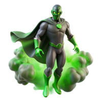beautiful abstract A shadowy superhero with intangible form, partially dissolving into smoke, lit with an eerie, green glow in a spooky, horror style detailed png