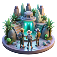 elegant modern A group of explorers discovers a hidden temple on a lush, alien planet. Adventurous and mysterious lighting. Detailed environment professional png