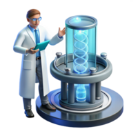 wonderful rustic A scientist studies a holographic projection of a complex DNA sequence in a futuristic laboratory. Soft, scientific lighting. Detailed holographic effects high resolution png