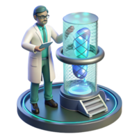 dramatic modern A scientist studies a holographic projection of a complex DNA sequence in a futuristic laboratory. Soft, scientific lighting. Detailed holographic effects genuine png