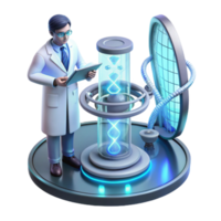 magnificent contemporary A scientist studies a holographic projection of a complex DNA sequence in a futuristic laboratory. Soft, scientific lighting. Detailed holographic effects premium png