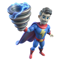 vibrant rustic A superhero with weather manipulation powers, summoning a miniature tornado, lit with flashing lightning in a stormy, atmospheric style original png