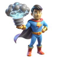 impressive vintage A superhero with weather manipulation powers, summoning a miniature tornado, lit with flashing lightning in a stormy, atmospheric style premium png