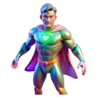 wonderful minimalist A shapeshifting superhero mid-transformation, with parts of their body changing form, lit with morphing, multicolored light in a transformative, surreal style high quality png
