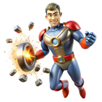 dramatic rustic A superhero with magnetic powers, attracting metallic debris, lit with sparks and metallic reflections in an industrial, gritty style high resolution png