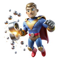 magnificent rustic A superhero with magnetic powers, attracting metallic debris, lit with sparks and metallic reflections in an industrial, gritty style detailed png