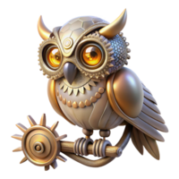 extraordinary traditional A steampunk robotic owl perched on a gear-laden branch, intricate clockwork details in its wings and eyes, lit by a soft, ethereal glow. Art Deco style original png