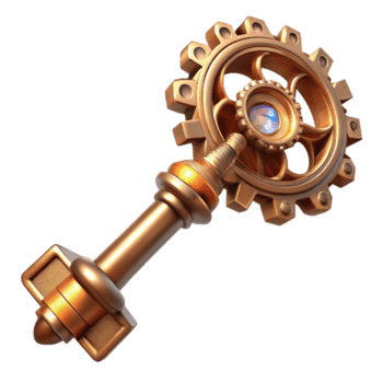 elegant abstract A complex steampunk key with ornate carvings and intricate clockwork mechanisms, radiating a soft, warm light. Steampunk style professional png