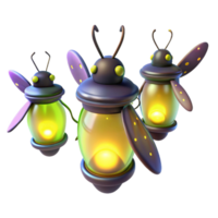 wonderful modern A group of fireflies glowing in the dark forest, with bioluminescent light and a magical atmosphere high quality png