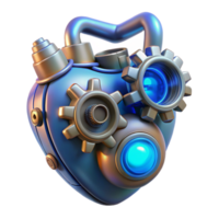 elegant modern A steampunk mechanical heart with intricate gears and pipes, pulsing with a soft, blue light. Biopunk style high resolution png
