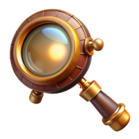 beautiful creative A steampunk monocle with a magnifying glass and intricate brass detailing, reflecting a bright, focused beam of light. Vintage style original png