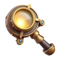 extraordinary artistic A steampunk monocle with a magnifying glass and intricate brass detailing, reflecting a bright, focused beam of light. Vintage style 4K png