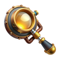 wonderful abstract A steampunk monocle with a magnifying glass and intricate brass detailing, reflecting a bright, focused beam of light. Vintage style authentic png