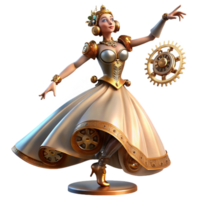 beautiful classic A steampunk automaton in the form of a graceful dancer, with intricate clockwork mechanisms visible beneath her flowing gown, lit by soft stage lighting. Art Deco style exclusive png