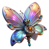 extraordinary rustic A steampunk inspired mechanical butterfly with delicate, iridescent wings, perched on a gear-laden flower, illuminated by a soft, ethereal glow. Fantasy style authentic png