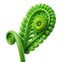 vibrant traditional A lush green fern unfurling, with delicate details and a vibrant green color, macro photography high quality png