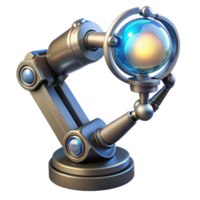magnificent abstract A chrome and glass futuristic robotic arm holding a glowing orb of data, intricate circuitry visible within the arm, dramatic chiaroscuro lighting, Art Deco style authentic png
