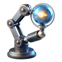 vibrant contemporary A chrome and glass futuristic robotic arm holding a glowing orb of data, intricate circuitry visible within the arm, dramatic chiaroscuro lighting, Art Deco style high resolution png