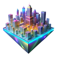 dramatic traditional A holographic projection of a city skyline glitching and fracturing, pixelated edges and vibrant neon colors, harsh strobe lighting, glitch art style genuine png