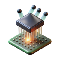 serene modern A single, levitating microchip emitting binary code as beams of light, dramatic chiaroscuro lighting, photorealistic style authentic png