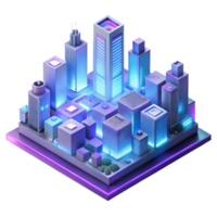 vibrant classic A futuristic cityscape composed entirely of interconnected circuit boards and glowing data streams, cyberpunk neon lighting, isometric perspective premium png