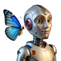 magnificent rustic A humanoid robot gazing at a digital butterfly, intricate details on the robot's face, soft, warm lighting, emotional robotics style 4K png