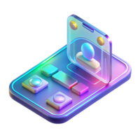 extraordinary modern A transparent smartphone displaying a holographic user interface, neon UI elements, futuristic product design style 4K png