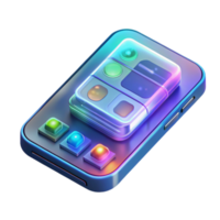 vibrant creative A transparent smartphone displaying a holographic user interface, neon UI elements, futuristic product design style genuine png
