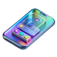 magnificent abstract A transparent smartphone displaying a holographic user interface, neon UI elements, futuristic product design style detailed png