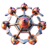 stunning traditional A swarm of autonomous drones forming a complex geometric pattern in the sky, sunset lighting, futuristic drone photography style high quality png