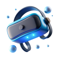 elegante contemporáneo un virtual realidad auriculares flotante en aire, brillante azul y blanco luces emanando desde él, suave, ambiente Encendiendo, virtual realidad tecnología estilo genuino png