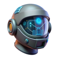 vibrant creative A futuristic helmet with a HUD interface displaying complex data streams, dark cyberpunk lighting, cinematic style premium png