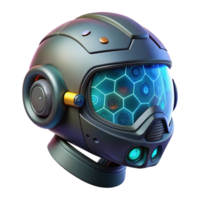 dramatic classic A futuristic helmet with a HUD interface displaying complex data streams, dark cyberpunk lighting, cinematic style professional png