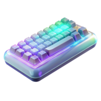 dramatic vintage A transparent, levitating keyboard with holographic keys, ambient lighting, minimalist product design style genuine png