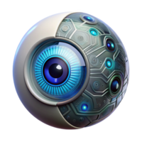 dramatic creative A bionic eye with intricate circuitry and a glowing iris, detailed textures and reflections, medical technology style professional png