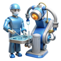 magnificent classic A robotic surgeon performing a complex operation, intricate details on the robot's arms and tools, bright, sterile lighting, medical robotics style high quality png