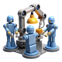 stunning contemporary A group of robots collaborating on a complex engineering project, industrial lighting, realistic rendering original png