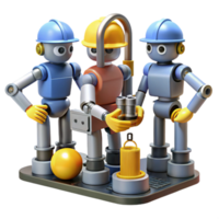 wonderful artistic A group of robots collaborating on a complex engineering project, industrial lighting, realistic rendering authentic png