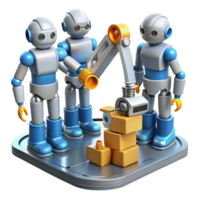 extraordinary classic A group of robots collaborating on a complex engineering project, industrial lighting, realistic rendering original png