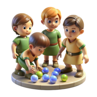 dramatic creative A group of children playing marbles in ancient Rome, lit by bright sunlight. Realistic, detailed clothing and environment detailed png