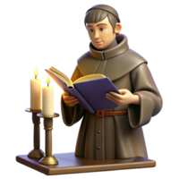 extraordinary vintage A monk illuminates a manuscript in a medieval monastery, lit by a single candle. Chiaroscuro lighting, realistic style original png