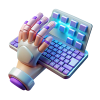 impressive minimalist A bionic hand typing on a holographic keyboard, ambient lighting, cyberpunk style 4K png