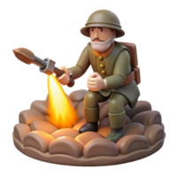 magnificent classic A World War I soldier in a trench, lit by the flare of a signal rocket. Somber, realistic style authentic png