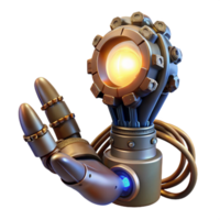 extraordinary contemporary A steampunk robotic hand holding a glowing orb of energy, intricate wires and gears, dark, moody lighting with a single spotlight authentic png