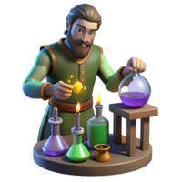 magnificent abstract A medieval alchemist mixing potions in his laboratory, lit by the glow of his equipment. Mystical, fantasy art style high quality png