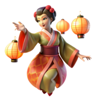 elegant abstract A geisha performing a traditional dance, illuminated by paper lanterns. Ukiyo-e style, delicate lines and colors high resolution png